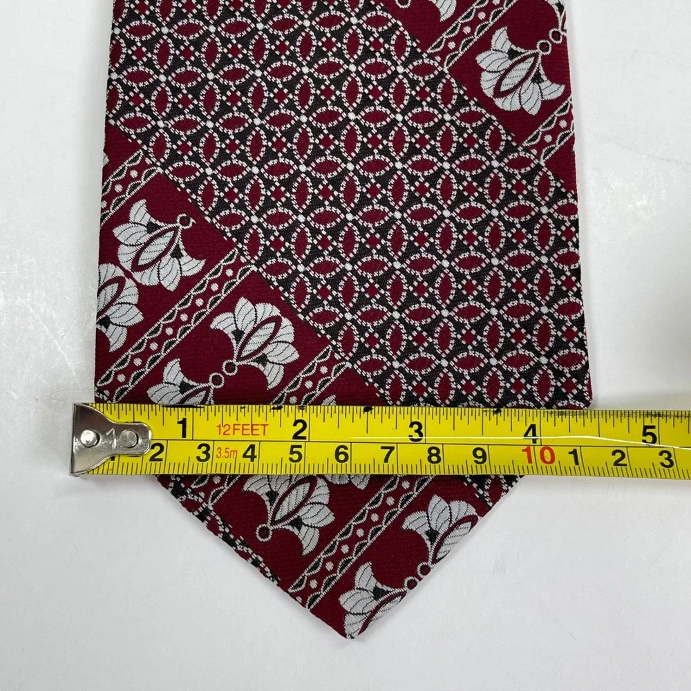 Vintage Burdine's Necktie Men Burgundy Geometric Floral 1970s Wide Tie Retro